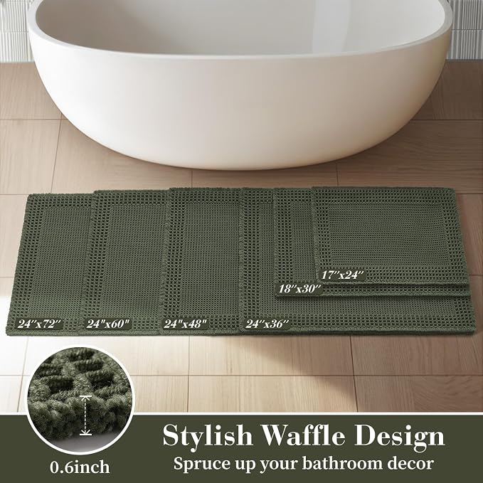 RESARE Waffle Bath Mat for Bathroom, Non Slip Bathroom Rugs 18"x30" Green | - Image 5