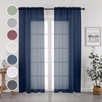 Navy Blue Sheer Curtains 96 Inches Long 2 Panels Set, Elegant Sheer Curtains by OWENIE