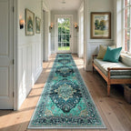 RELEANY Washable Area Rug, Runner 2'6"x14', Teal | Non-Slip, Water Repellent by RELEANY