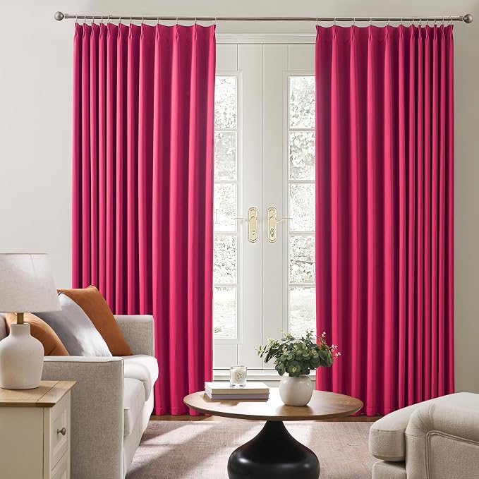 Pinch Pleated Hot Pink Blackout Curtains 63 Inches Long, Sound & Light Reducing - Image 4