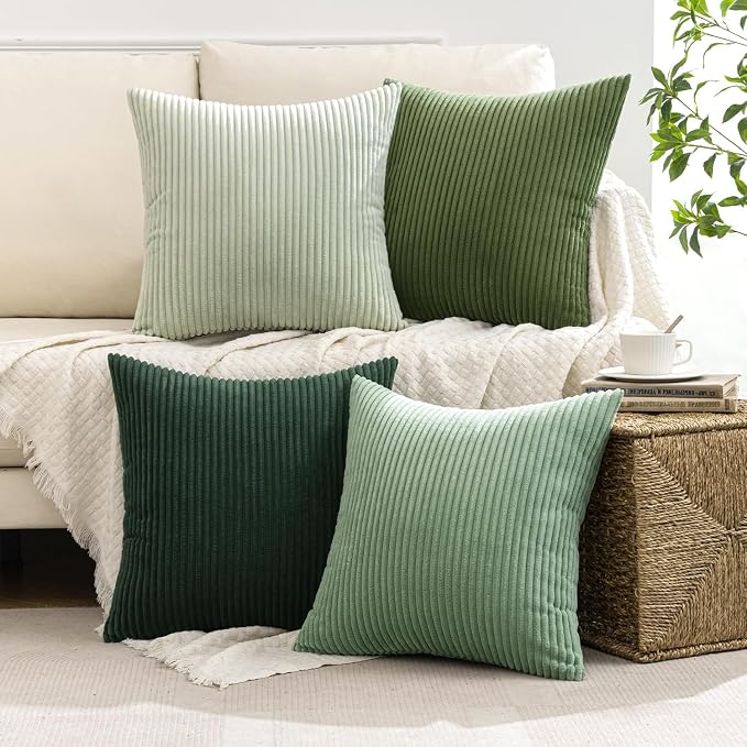MIULEE Soft Corduroy Decorative Throw Pillow Covers Forest Green 20x20 | Set of - Image 3