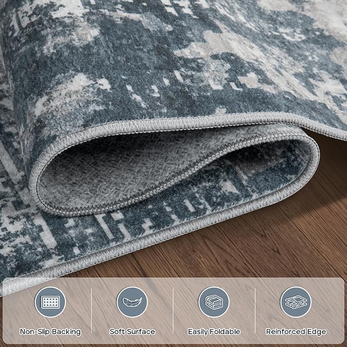 9x12 Area Rugs for Living Room Bedroom Dining Room Washable Blue Grey | Soft - Image 4