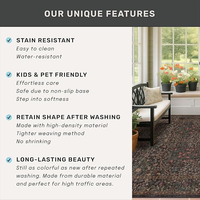 Dark Brown Boho Washable 3x12 Extra Long Runner Rug - Image 5