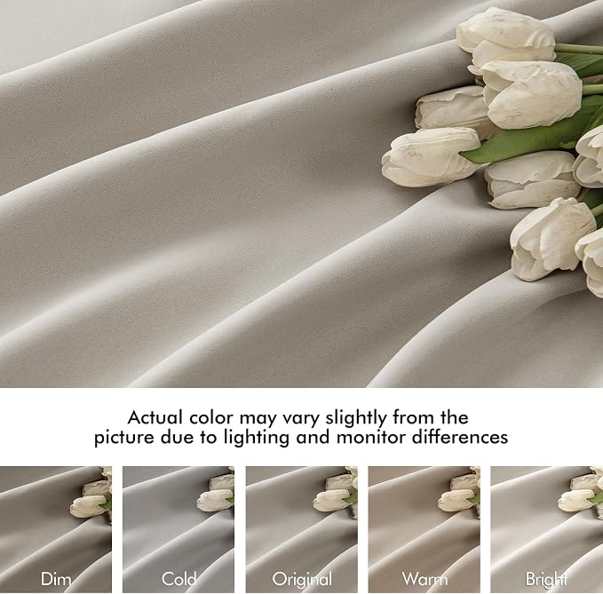 MIULEE Natural Back Tab Blackout Curtains 52x90 Inch Long 2 Panels Set | Rod - Image 8