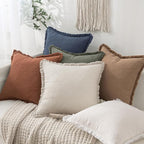 MIULEE Boho Linen Fringe Decorative Throw Pillow Covers Indigo Blue 20x20 | Set - Image 6