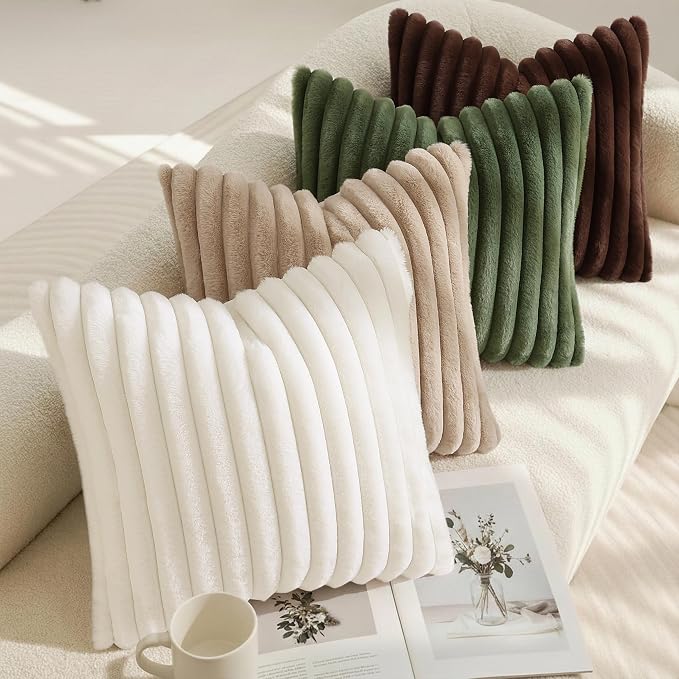 decorUhome Fall Faux Fur Throw Pillow Covers 26x26 Set of 2 Olive Green | - Image 5