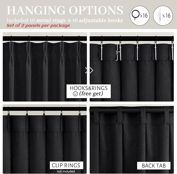 PleatedDrapes Light Filtering Black Linen 90 Inch Curtains - Image 5