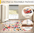 RELEANY Floral Washable Square 5ft Area Rug Pink | Flower Carpet Print Boho - Image 5