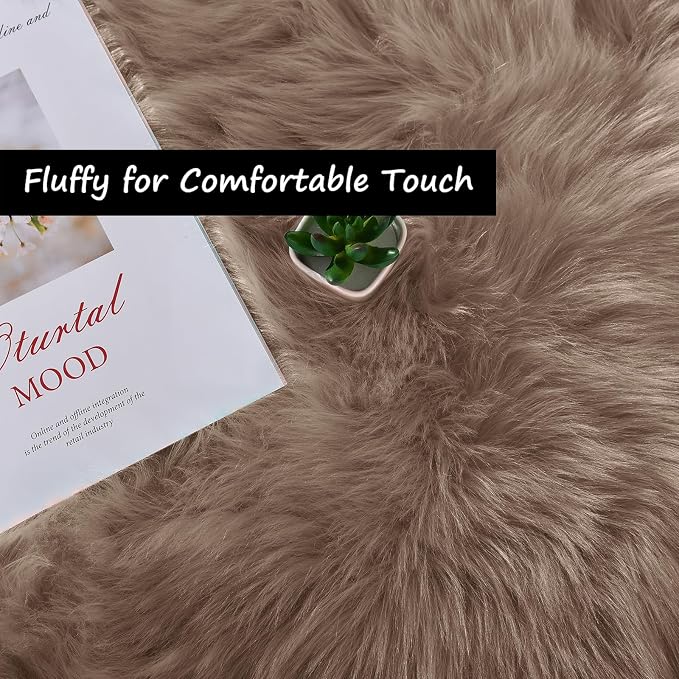 Goolela Faux Sheepskin Fur Runner Rug Light Brown Beige Fluffy Bedside Rug - Image 4