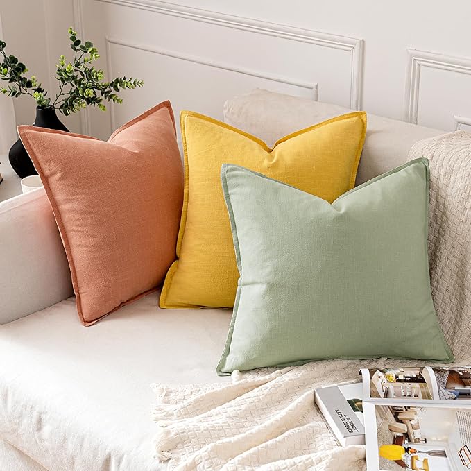MIULEE Decorative Linen Euro Sham Pillow Covers 24x24 Coral | Boho Farmhouse​ - Image 4
