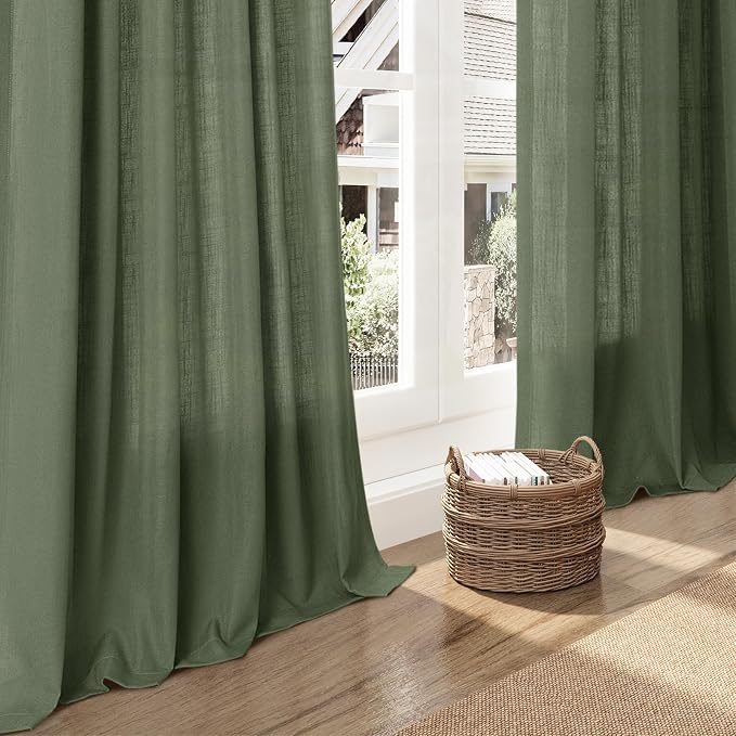 Forest Green Linen Curtains 102 Inches Long - Image 4