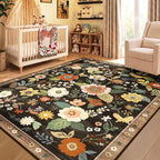RELEANY Floral Washable 4x6 Area Rugs Black/Yellow | Flower Carpet Print Boho - Image 2