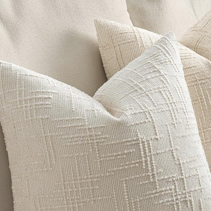 MIULEE Chenille Textured Lumbar Throw Pillow Covers Cream White 12x20 | Set of 2 - Image 3