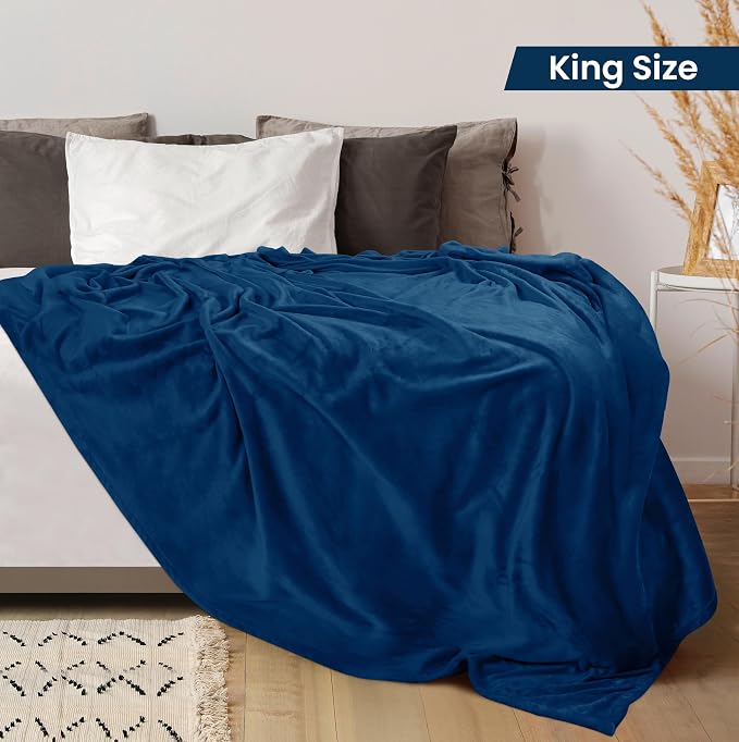 Utopia Bedding Ultra Soft Fleece Bed Blanket King Size Navy | Microfiber Plush - Image 2