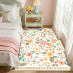 RELEANY Floral Washable 3x5 Area Rugs Beige/White/Orange | Flower Carpet Print - Image 6