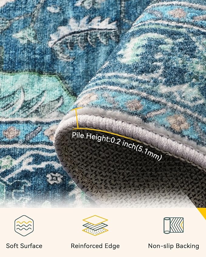 RELEANY Washable Area Rug, Square 10'x10', Teal | Non-Slip, Water Repellent - Image 2