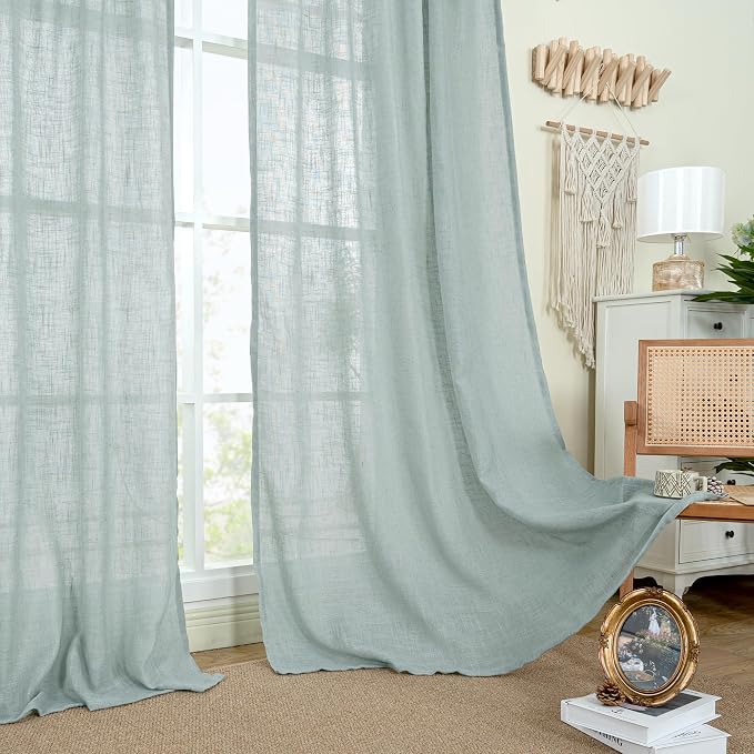 Greyish Blue Linen Curtains 84 Inch Length - Image 9