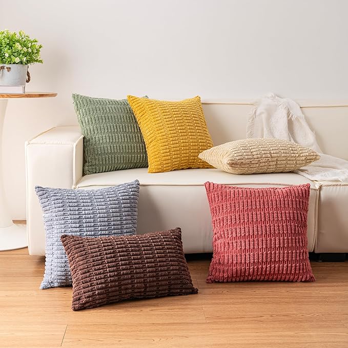 Pack of 2 Corduroy Decorative Throw Pillow Covers 24x24 Inch, Light Grey | Fall - Image 7