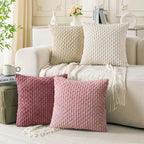 Set of 4 Pink Beige White Decorative Throw Pillow Covers 20x20 Inch Corduroy by Cozoomy