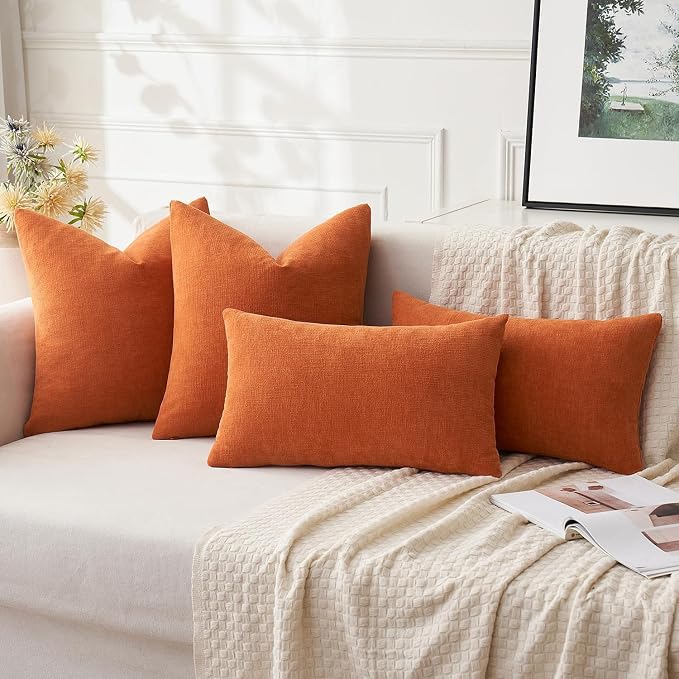 MIULEE Fall Orange Chenille Couch Euro Throw Pillow Covers, 22x22 | Set of 2 - Image 5