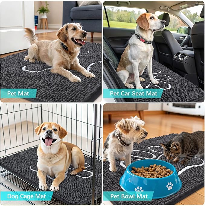 OLANLY Dog Door Mat for Muddy Paws 40x32, Paw Print Design Chenille Mud Mat | - Image 7