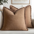 MIULEE Boho Linen Fringe Decorative Fall Throw Pillow Covers Brown 18x18 | Set by MIULEE