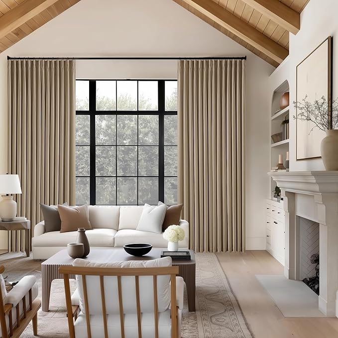 Light Brown Linen Blackout 120 Inch Curtains - Image 7