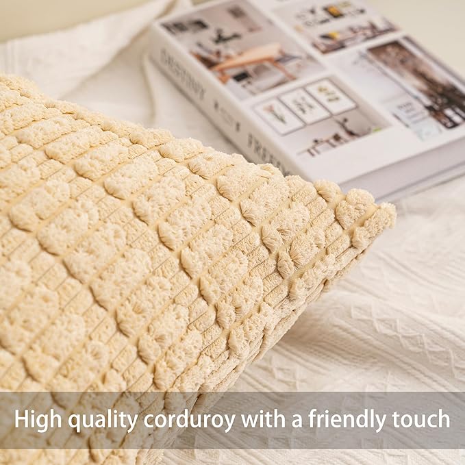 Pack of 2 Corduroy Decorative Throw Pillow Covers 24x24 Inch, Light Brown | - Image 2