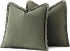 MIULEE Linen Fringe Decorative Euro Throw Pillow Covers Olive Green 26x26 | Set - Image 6
