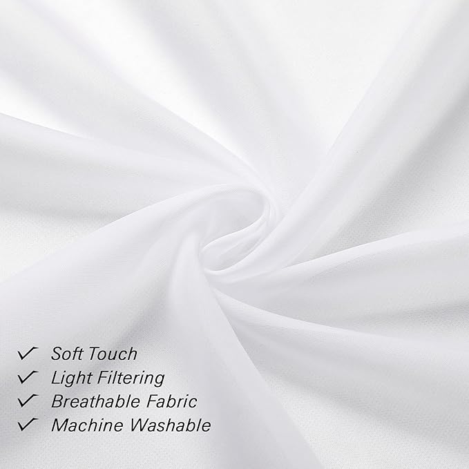 White Sheer Curtains 72 Inches Long 2 Panels, Light Filtering Voile Drapes - Image 3