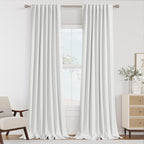 White 100% Blackout Linen Curtains 96 Inch Length 2 Panels Set by Guken