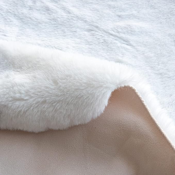 ORINOVA White Faux Rabbit Washable Fur Area Rugs Circle Rugs - Image 8