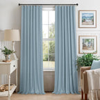 Slate Blue Curtains 108 Inches Long 2 Panel Burg 100% Blackout Boho Linen - Image 7