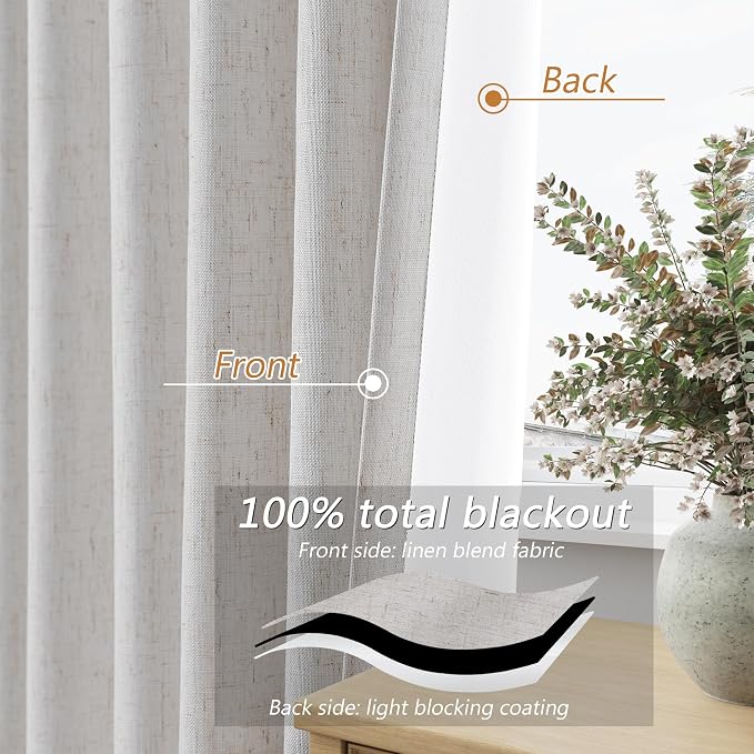 90 Inch Long Natural 100% Blackout Linen Curtains - Image 4
