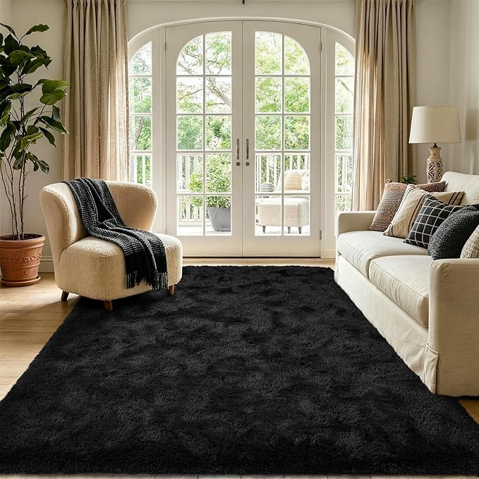 5x7 Black Fluffy Soft Area Rug Non-Slip - Image 2