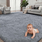 8x10 Area Rug Living Room Bedroom: Fluffy Plush Shag Carpet Gray | - Image 2