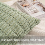 Pack of 2 Corduroy Decorative Throw Pillow Covers 12x20 Inch, Dark Green | Fall - Image 2
