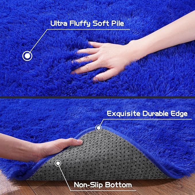 Super Fluffy Area Rug for Living Room 5x7, Shaggy Carpet, Royal Blue | Modern - Image 7