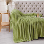 Moss Green Throw Blanket for Couch Sofa 50x60 inches Striped Design | Fleece - Image 2