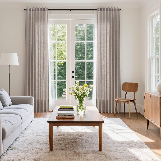 Brownish Grey Linen Curtains for Living Room 86 Inches Long Back Tab Light - Image 8