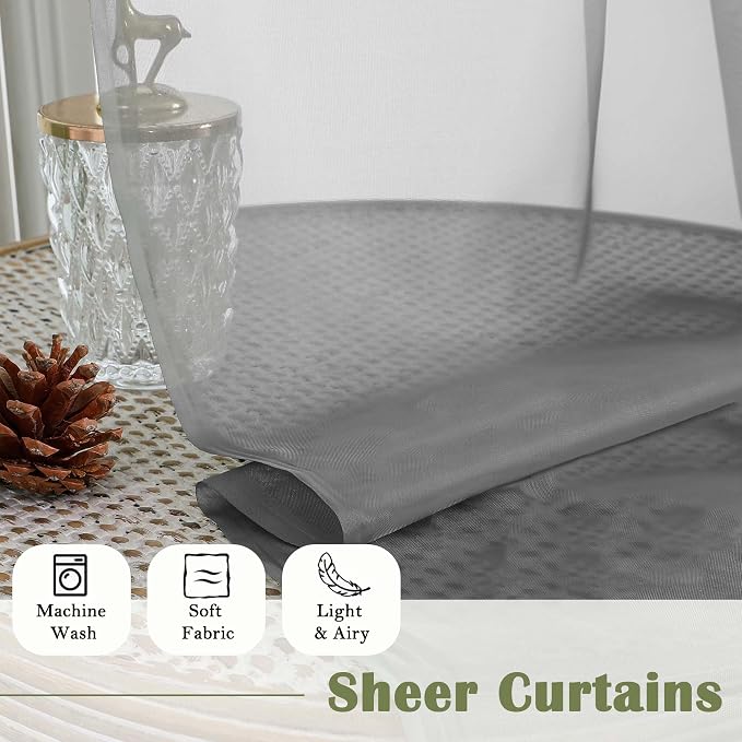 Charcoal Grey Sheer Curtains for Living Room 96 Inches Long 2 Pcs, Airy Solid - Image 8