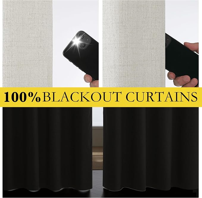 NICETOWN 100% Black Out Curtains 84 inch Long 2 Panels, Linen Blend Thermal - Image 3