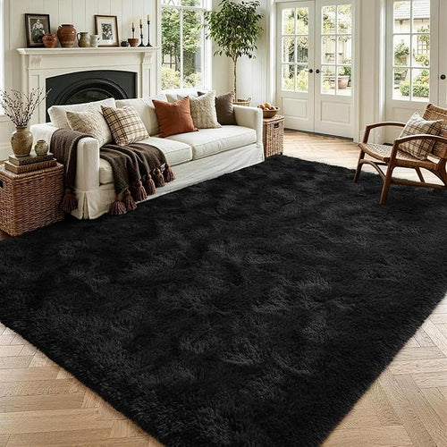 5'3''x7'5'' Black Fluffy Soft Area Rug Non-Slip by ModernHomeDecor