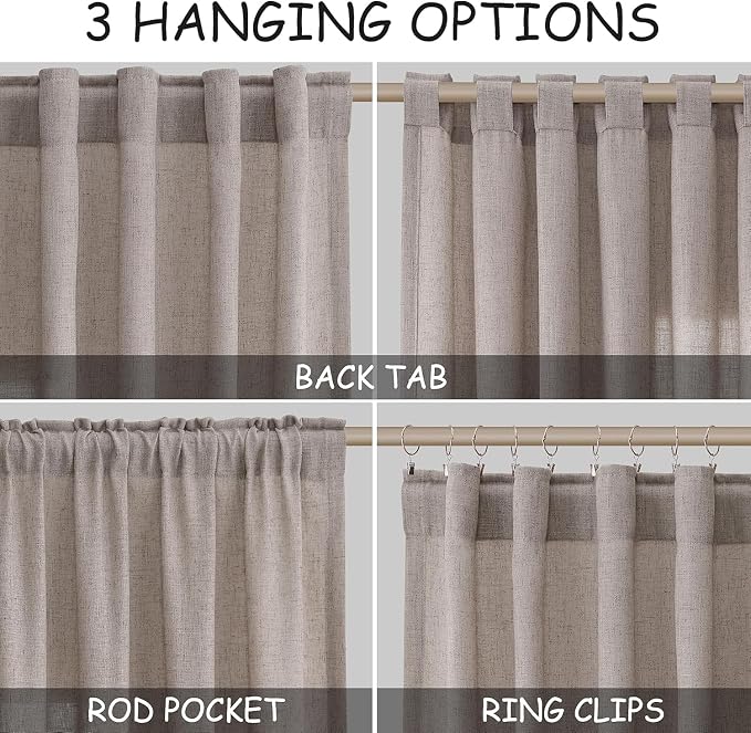 Brownish Grey Linen Curtains for Living Room 80 Inch Length Back Tab Light - Image 2