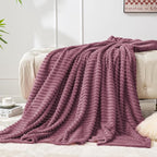 BEDELITE 3D Ribbed Jacquard Plum Fleece Throw Blanket - Image 7