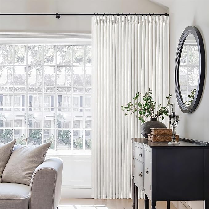 Beige White Pinch Pleated Extra Wide 102 Inch Long Curtains 100 Inch Wide | by Twodrapes
