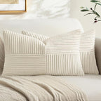 MIULEE Cream White Decorative Lumbar Throw Pillow Covers 12x24 Inch 2 Pack | by MIULEE