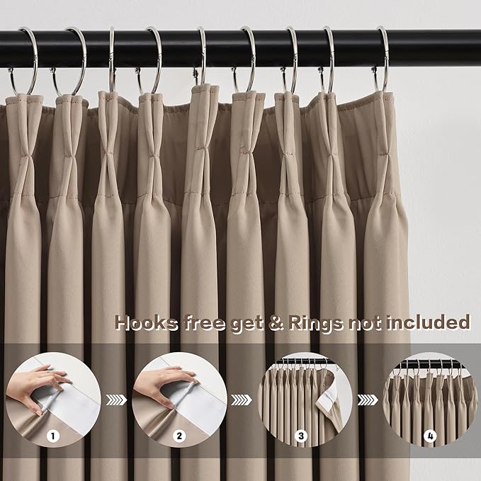 Pinch Pleated Window Curtain Panels 63 Inches Long Light Blocking Solid Ceiling - Image 2