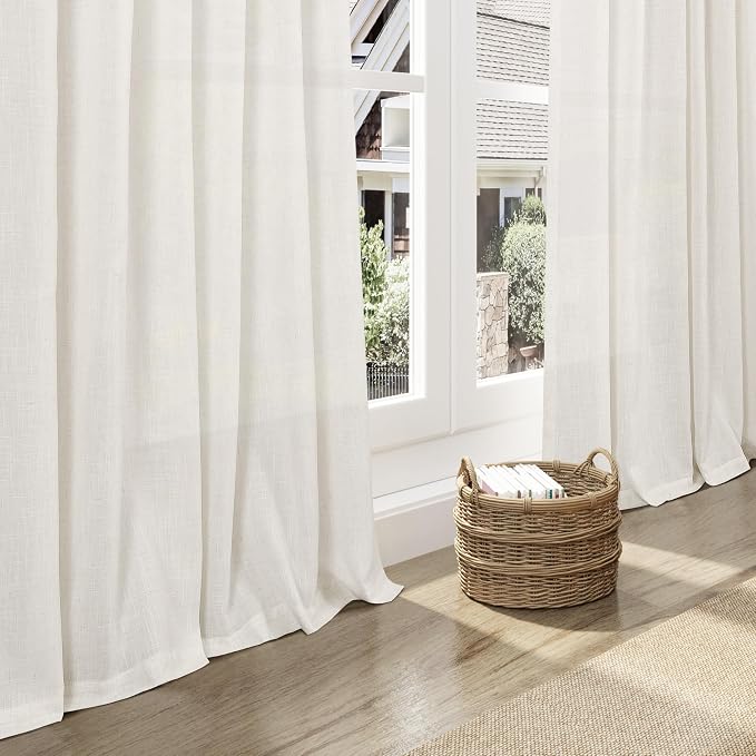 Extra Long Beige White Linen Curtains 126 Inch - Image 5