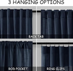 Navy Blue Boho Curtains for Bedroom Back Tab Rod Pocket Semi Sheer Linen - Image 3